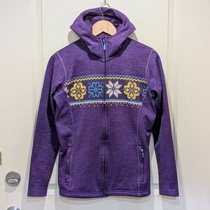 GUC Helly Hansen M Marled Purple Fleece Lined Zip Hoodie With Fairisle Design